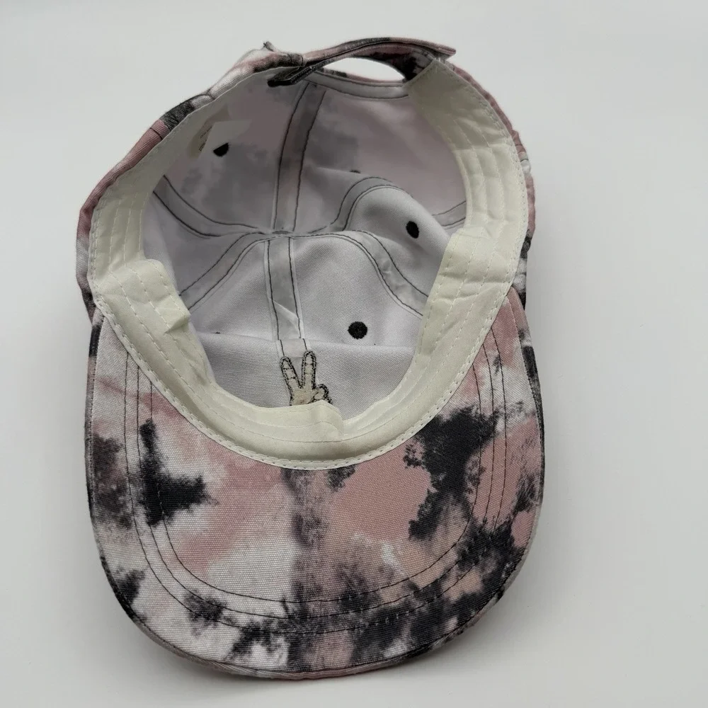 Tie-Dye Peace‎ Sign Embroidered Baseball Cap Pink Black White One Size